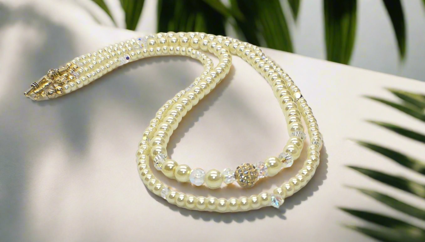 Gorgeous Yellow Pearl Beads,Briolette Crystals, and Cubic Zirconia, One-of-a-Kind Beaded Necklace-handcrafted by Artistry Jewelry