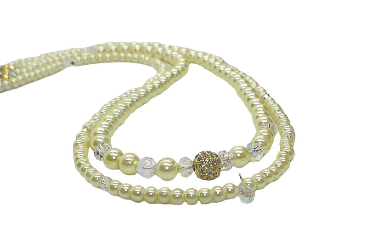 Gorgeous Yellow Pearl Beads,Briolette Crystals, and Cubic Zirconia, One-of-a-Kind Beaded Necklace-handcrafted by Artistry Jewelry