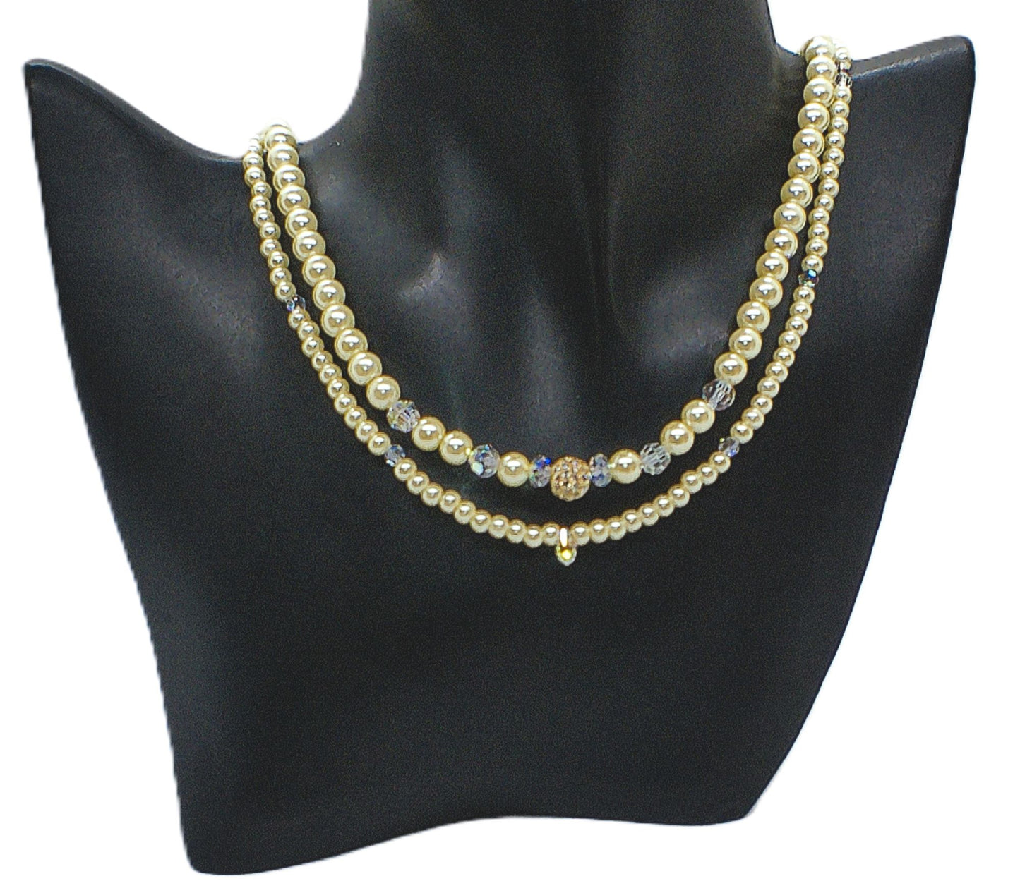 Gorgeous Yellow Pearl Beads,Briolette Crystals, and Cubic Zirconia, One-of-a-Kind Beaded Necklace-handcrafted by Artistry Jewelry