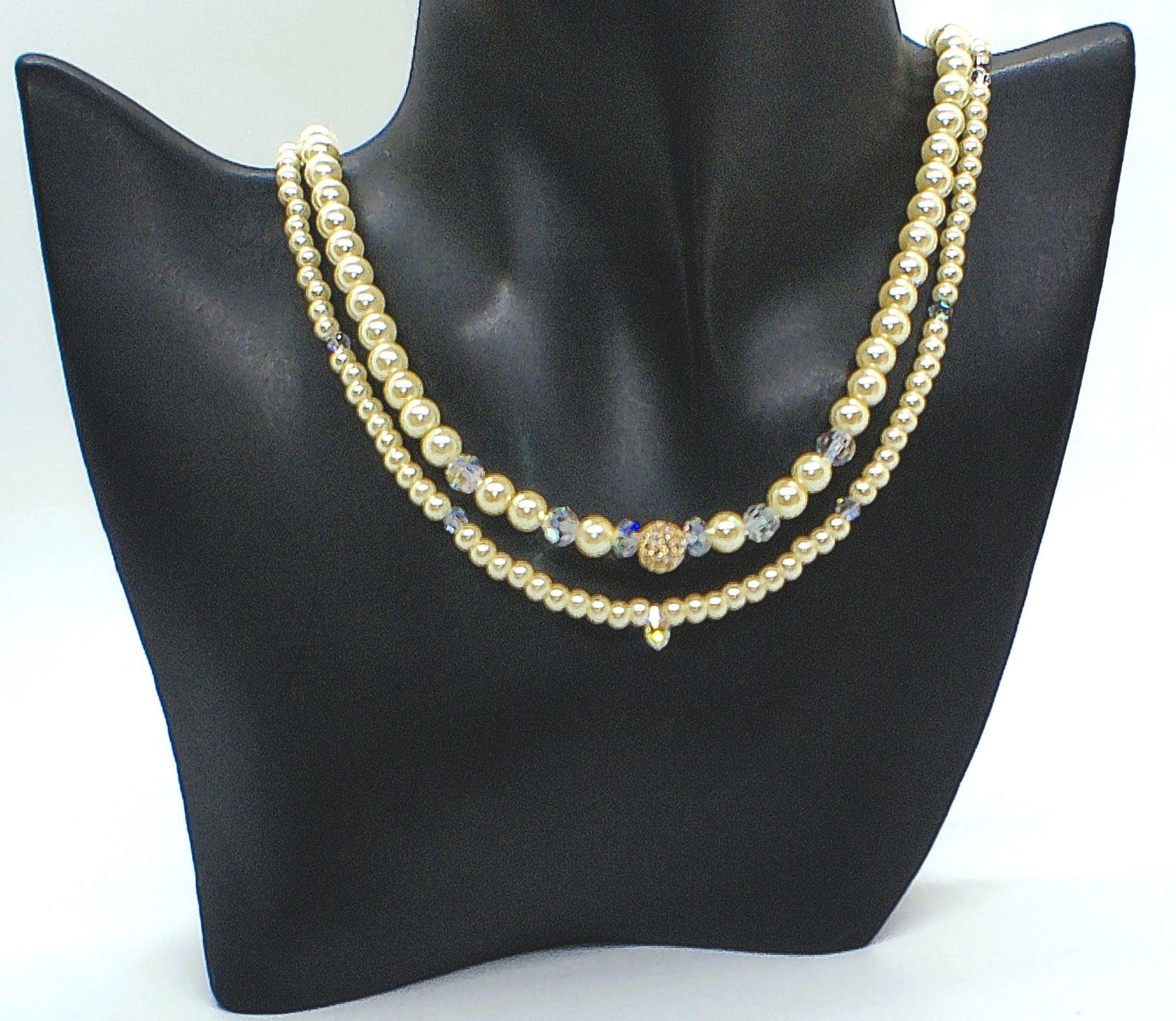 Gorgeous Yellow Pearl Beads,Briolette Crystals, and Cubic Zirconia, One-of-a-Kind Beaded Necklace-handcrafted by Artistry Jewelry