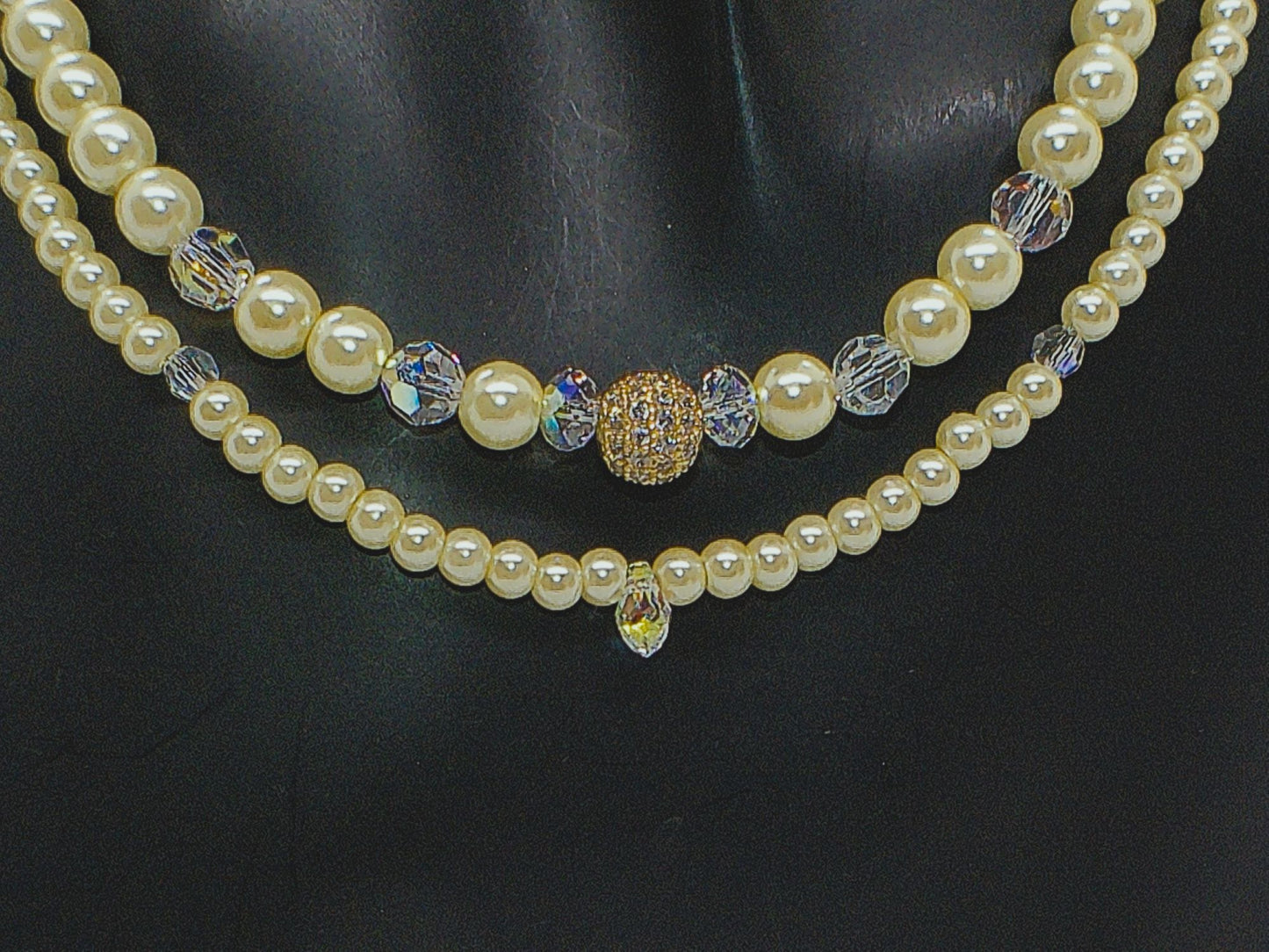 Gorgeous Yellow Pearl Beads,Briolette Crystals, and Cubic Zirconia, One-of-a-Kind Beaded Necklace-handcrafted by Artistry Jewelry