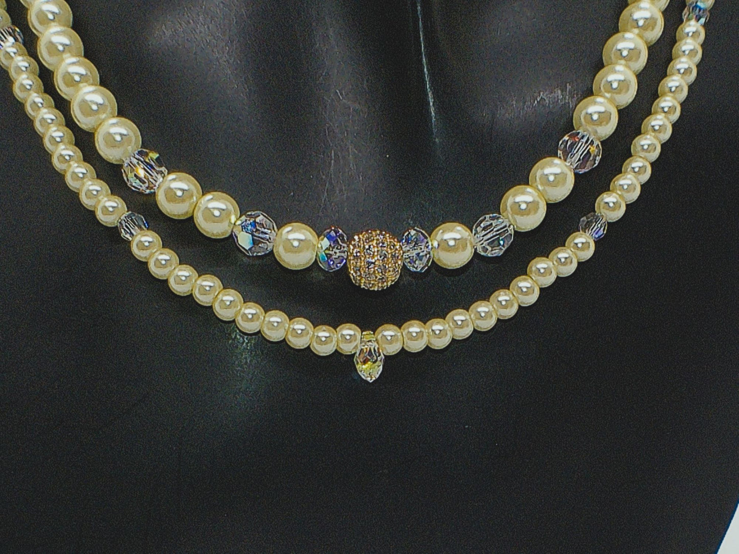 Gorgeous Yellow Pearl Beads,Briolette Crystals, and Cubic Zirconia, One-of-a-Kind Beaded Necklace-handcrafted by Artistry Jewelry