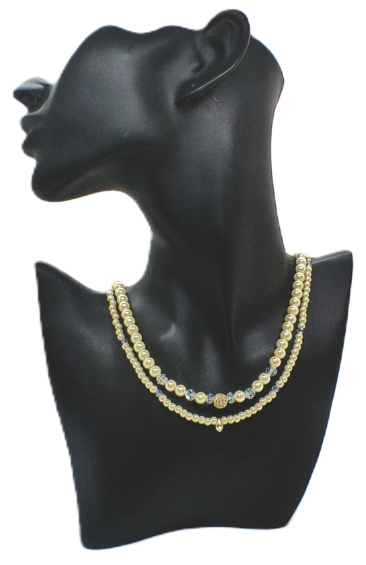 Gorgeous Yellow Pearl Beads,Briolette Crystals, and Cubic Zirconia, One-of-a-Kind Beaded Necklace-handcrafted by Artistry Jewelry