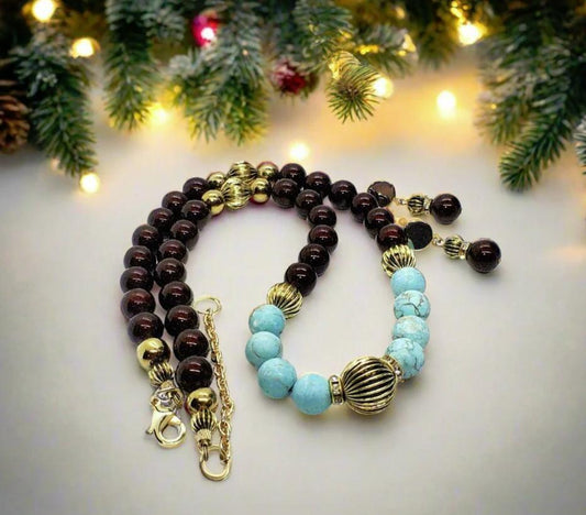 Gorgeous Pearl Maroon beads, Natural Matte Turquoise, Crystal, and Hematite, Beaded  Necklace-crafted by Artistry Jewelry