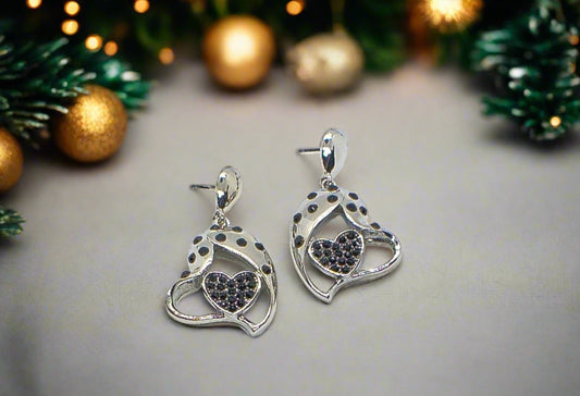 Lovely Double Crystal Heart Earrings