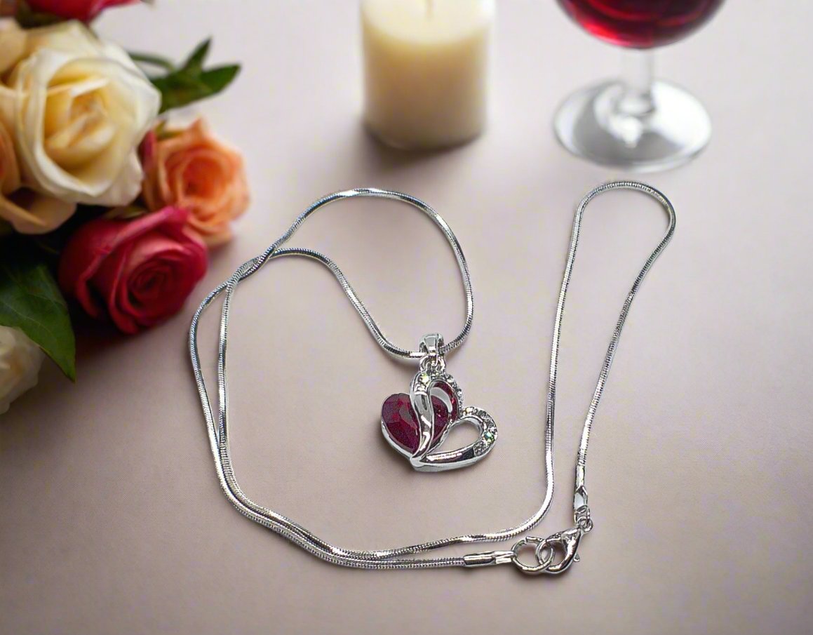 Stunning Red Crystal Heart Necklace