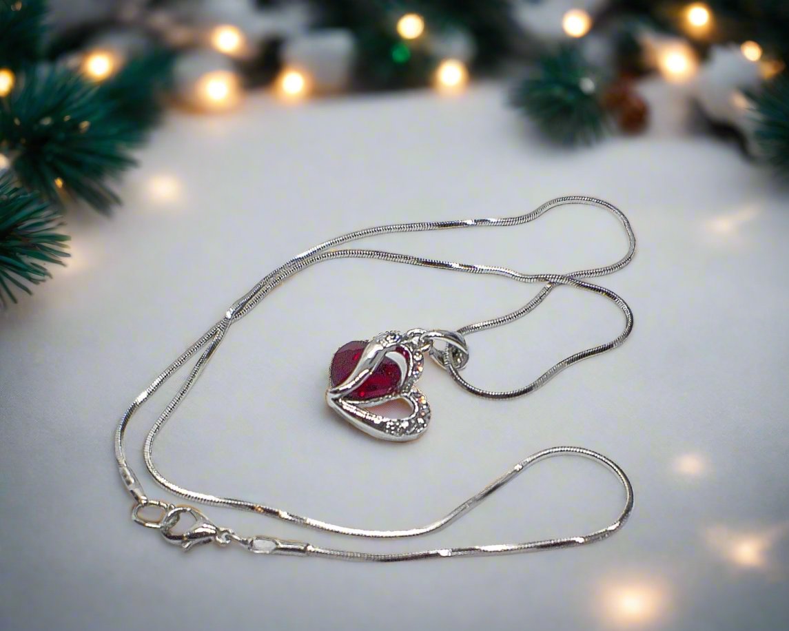 Stunning Red Crystal Heart Necklace