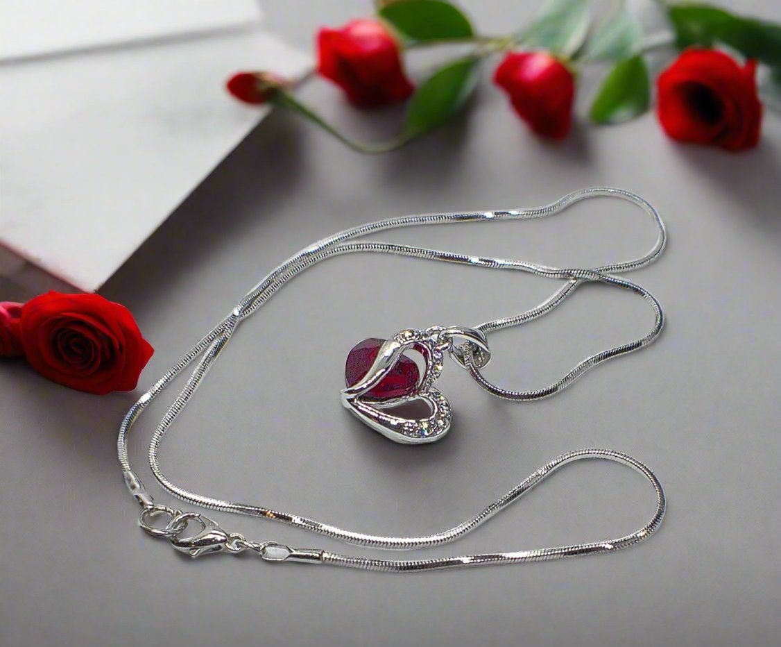 Stunning Red Crystal Heart Necklace