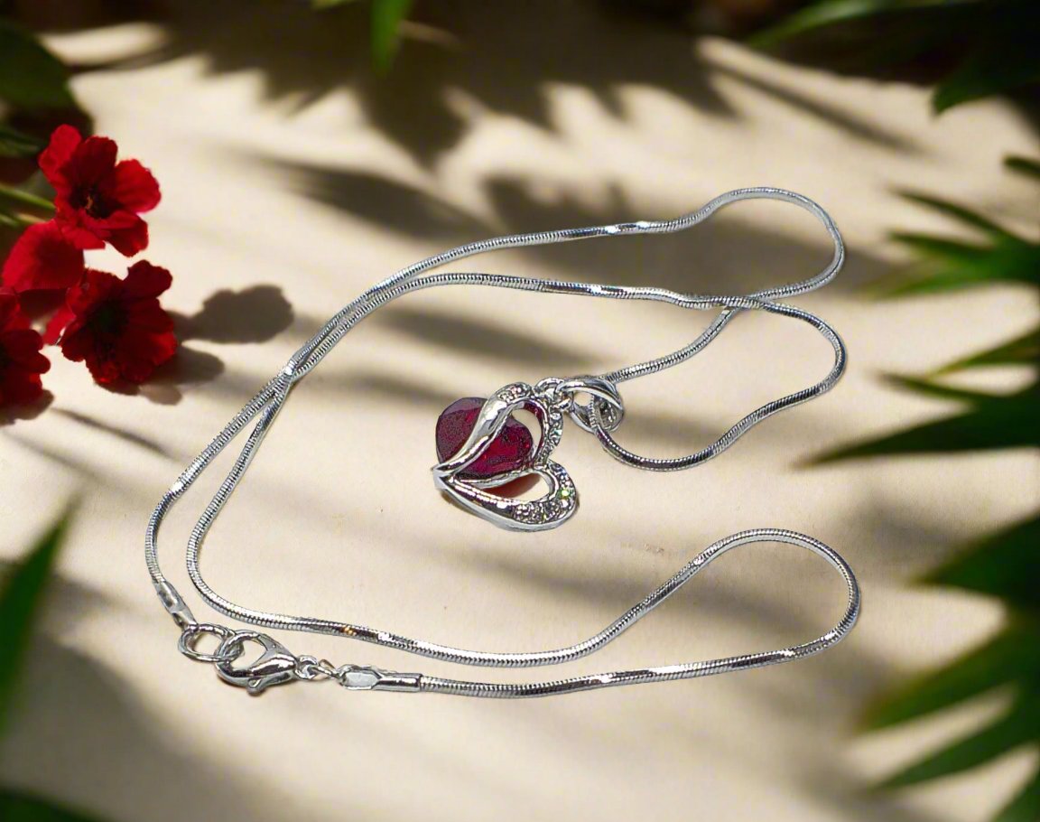 Stunning Red Crystal Heart Necklace