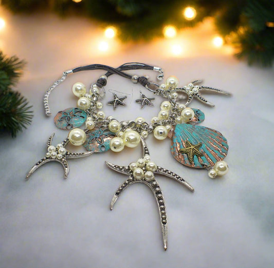 Gorgeous Starfish and Shell Statement Necklaces Set