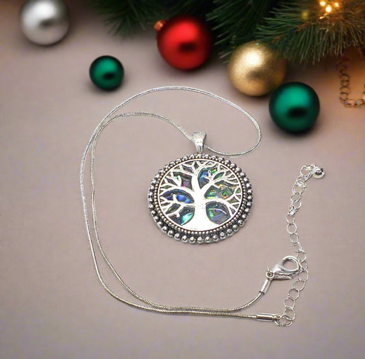 Marvelous Abalone Tree of Life Pendant Necklace