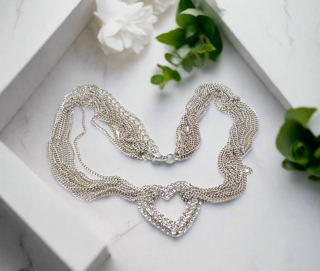 Multi Chain PAVE Heart Necklace