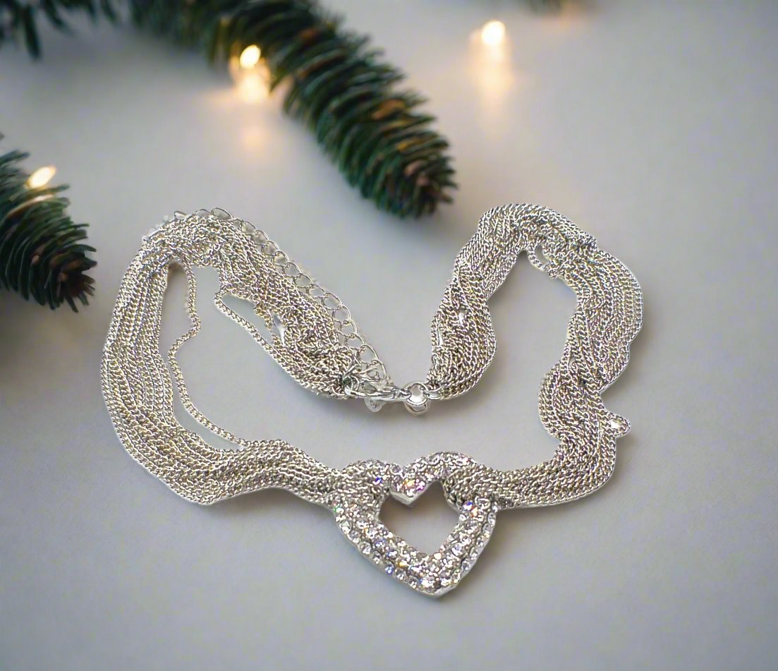 Multi Chain PAVE Heart Necklace