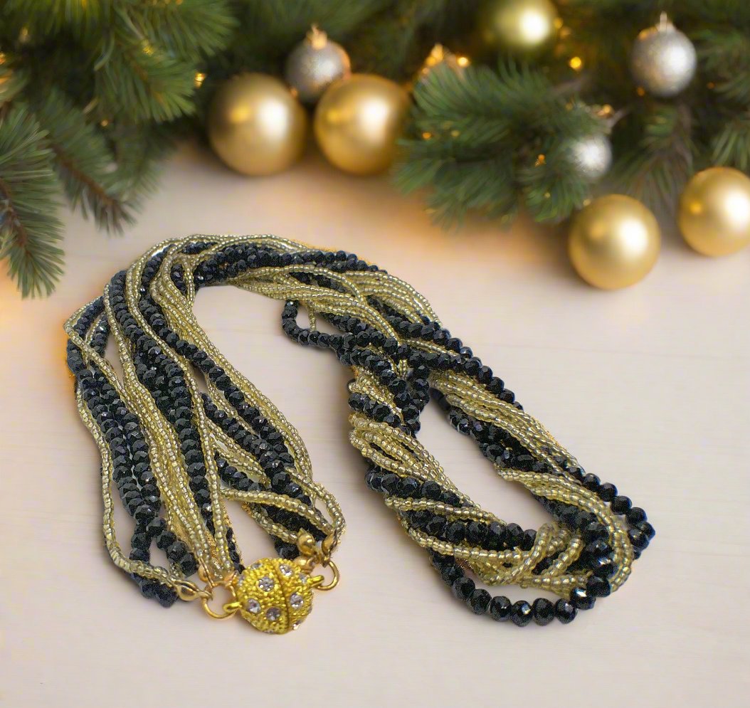 Beautiful Multi Strand Beaded Twist Necklace