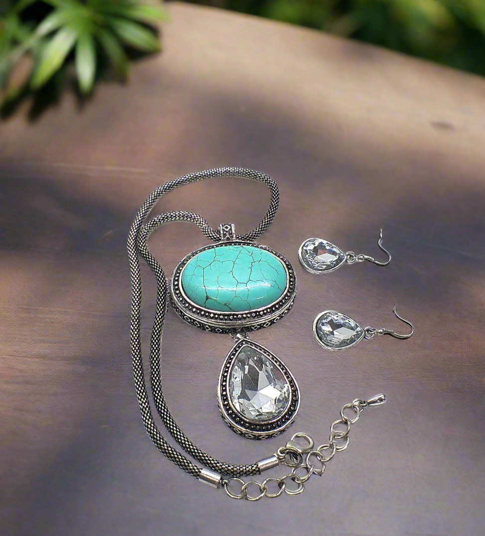 Turquoise and Rhinestone Necklace Set