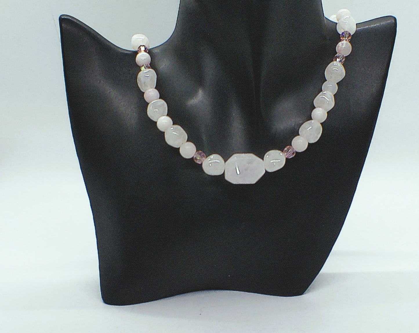 Stunning Rose Pink Quartz and Crystals, Semi-precious Beaded Necklace handcrafted by Artistry Jewelry