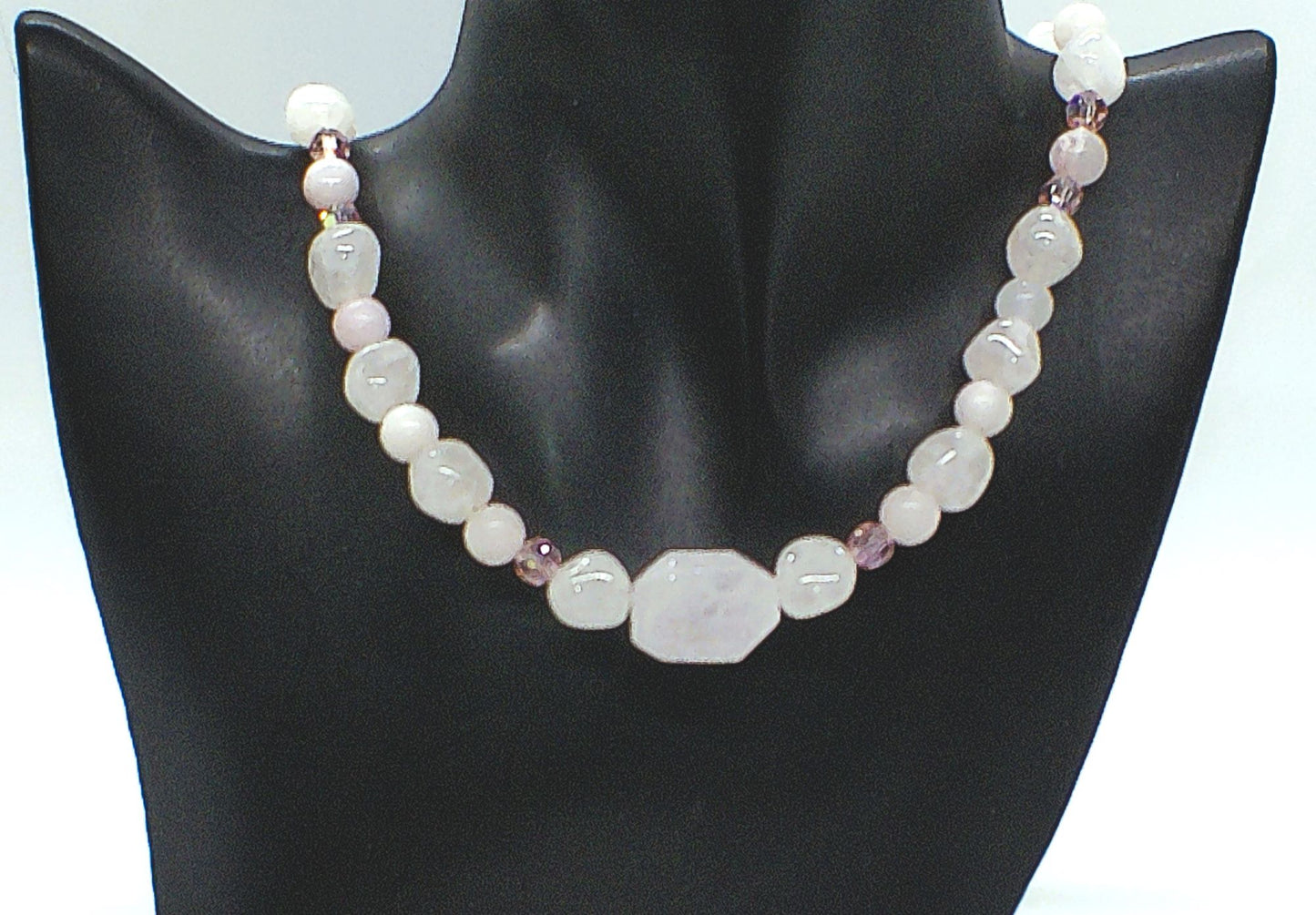 Stunning Rose Pink Quartz and Crystals, Semi-precious Beaded Necklace handcrafted by Artistry Jewelry