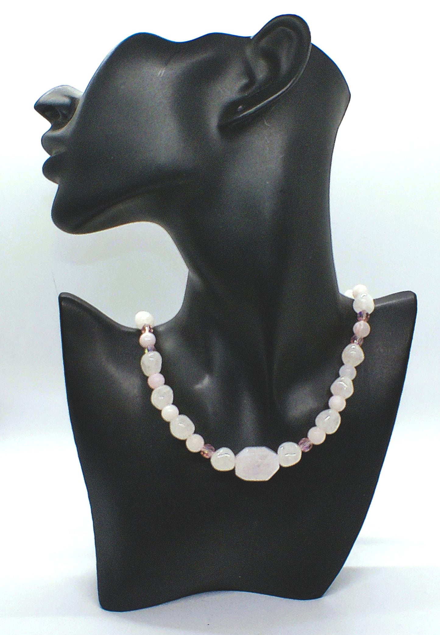 Stunning Rose Pink Quartz and Crystals, Semi-precious Beaded Necklace handcrafted by Artistry Jewelry