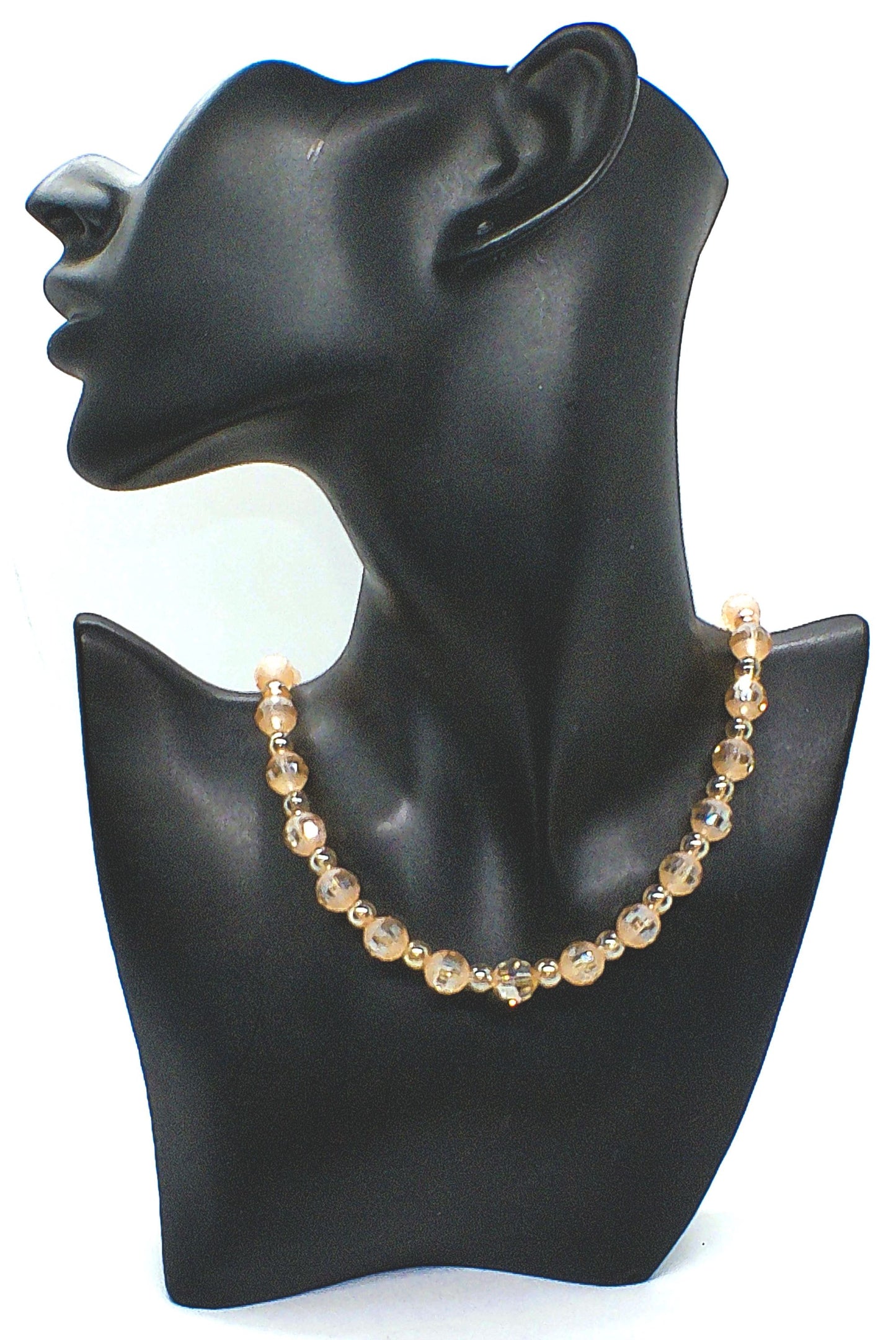 Beautiful Peach/Amber, Crystal and Cream, Golden Shadow Beaded Necklace Set handcrafted by Artistry Jewelry