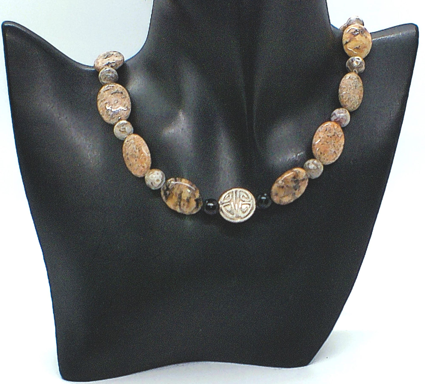 Lovely Pink Feldspar & Maifanite Jasper, Black, brown, Gray, Semi-precious, Beaded Necklace handcrafted by Artistry Jewelry