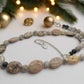 https://www.artistryjewelry.net/products/lovely-pink-feldspar-maifanite-jasper-black-brown-gray-semi-precious-beaded-necklace-handcrafted-by-artistry-jewelry