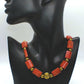 Beautiful Coral Rectangles, Antique Gold Rds, GP Hematite Semi-precisous Beaded Necklace handcrafted by Artistry Jewelry