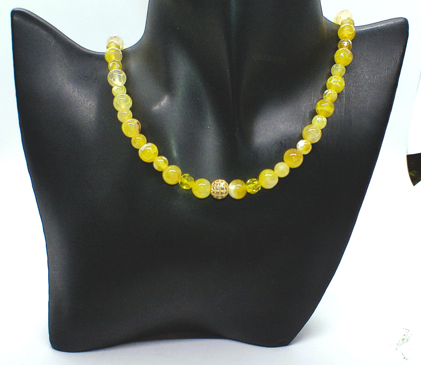 Gorgeous Yellow Fire Agates and Crystals Beaded Semi-precious Necklace handcrafted by Artistry Jewelry