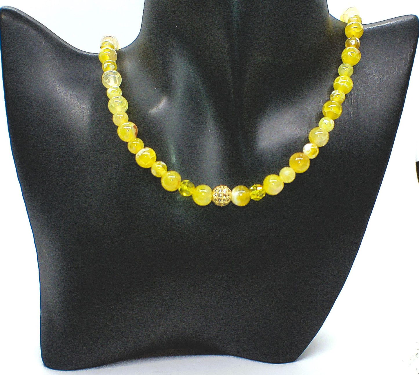 Gorgeous Yellow Fire Agates and Crystals Beaded Semi-precious Necklace handcrafted by Artistry Jewelry