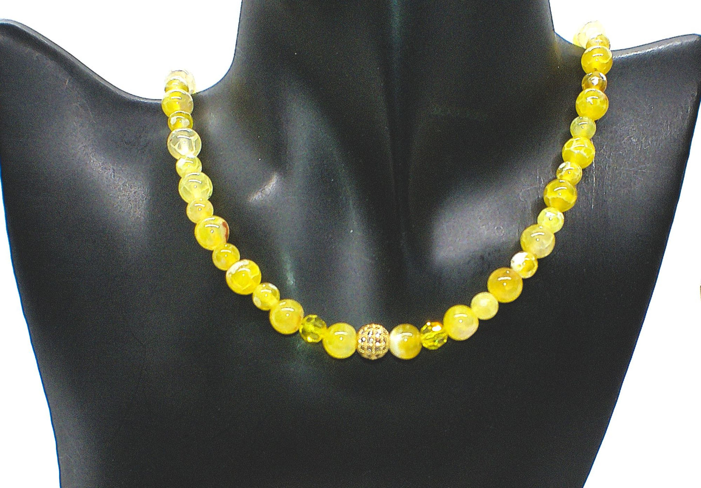 Gorgeous Yellow Fire Agates and Crystals Beaded Semi-precious Necklace handcrafted by Artistry Jewelry