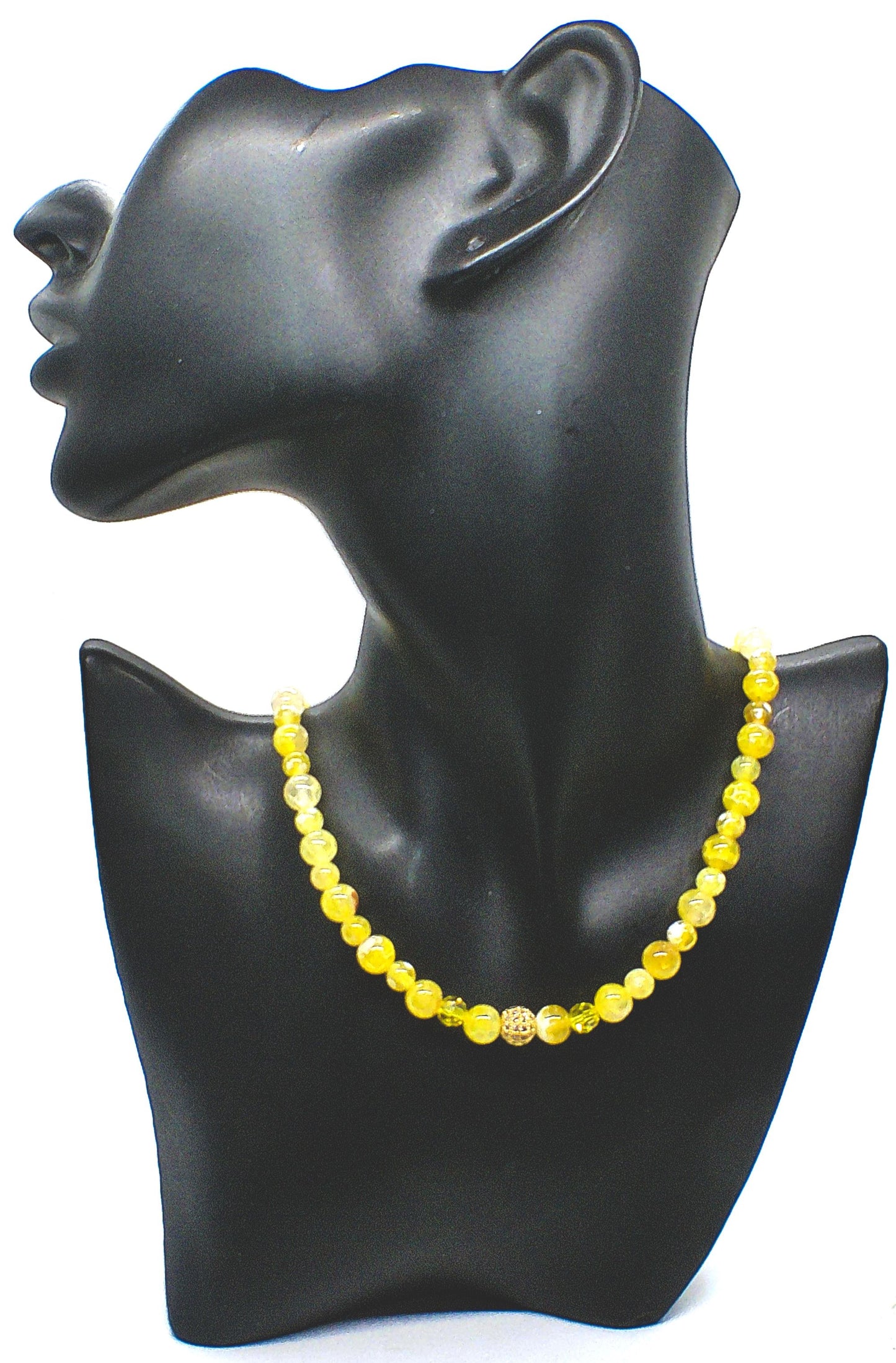 Gorgeous Yellow Fire Agates and Crystals Beaded Semi-precious Necklace handcrafted by Artistry Jewelry