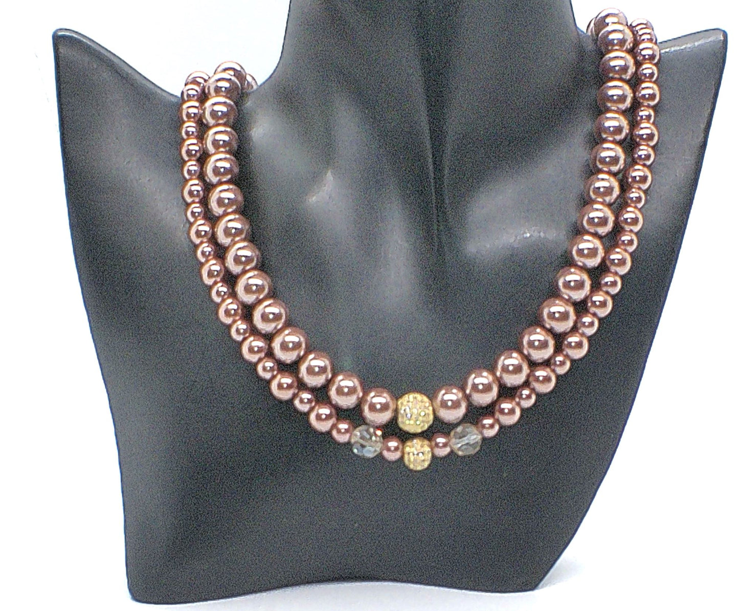 Stunning Crystal, Pearl, and Druk Two-Strand Beaded Necklace