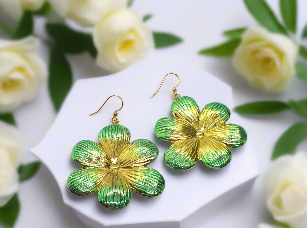 Fancy Green Flowers Earrings