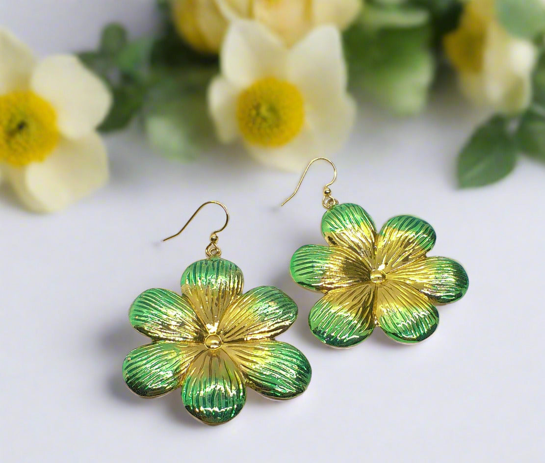 Fancy Green Flowers Earrings