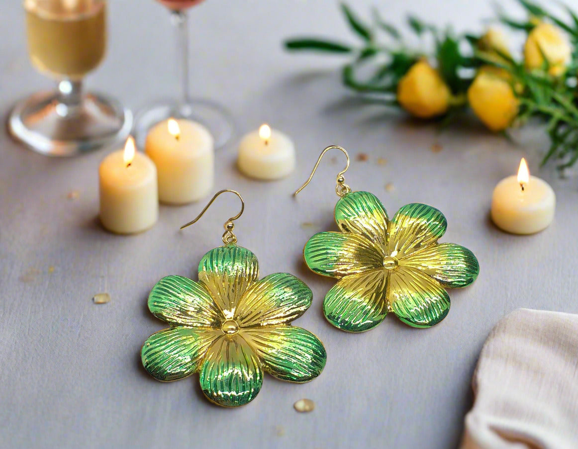 Fancy Green Flowers Earrings