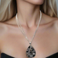 Beautiful Black, Silver, and Gray, Rhinestone, Teardrop, Double Chain Necklace Set- by Artistry Jewelry