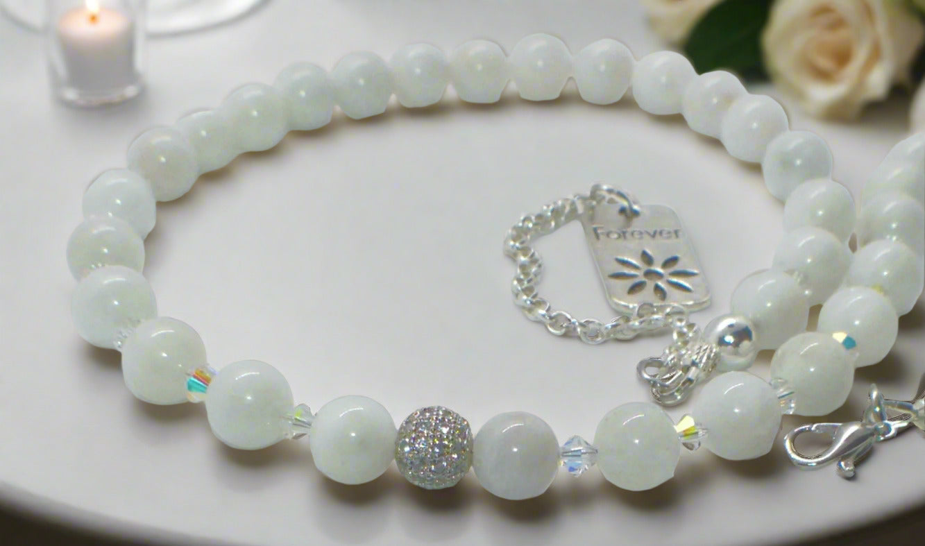 Dazzling White Moonstone and Crystal Necklace