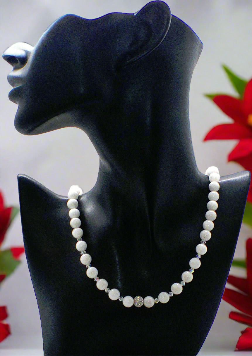 Dazzling White Moonstone and Crystal Necklace