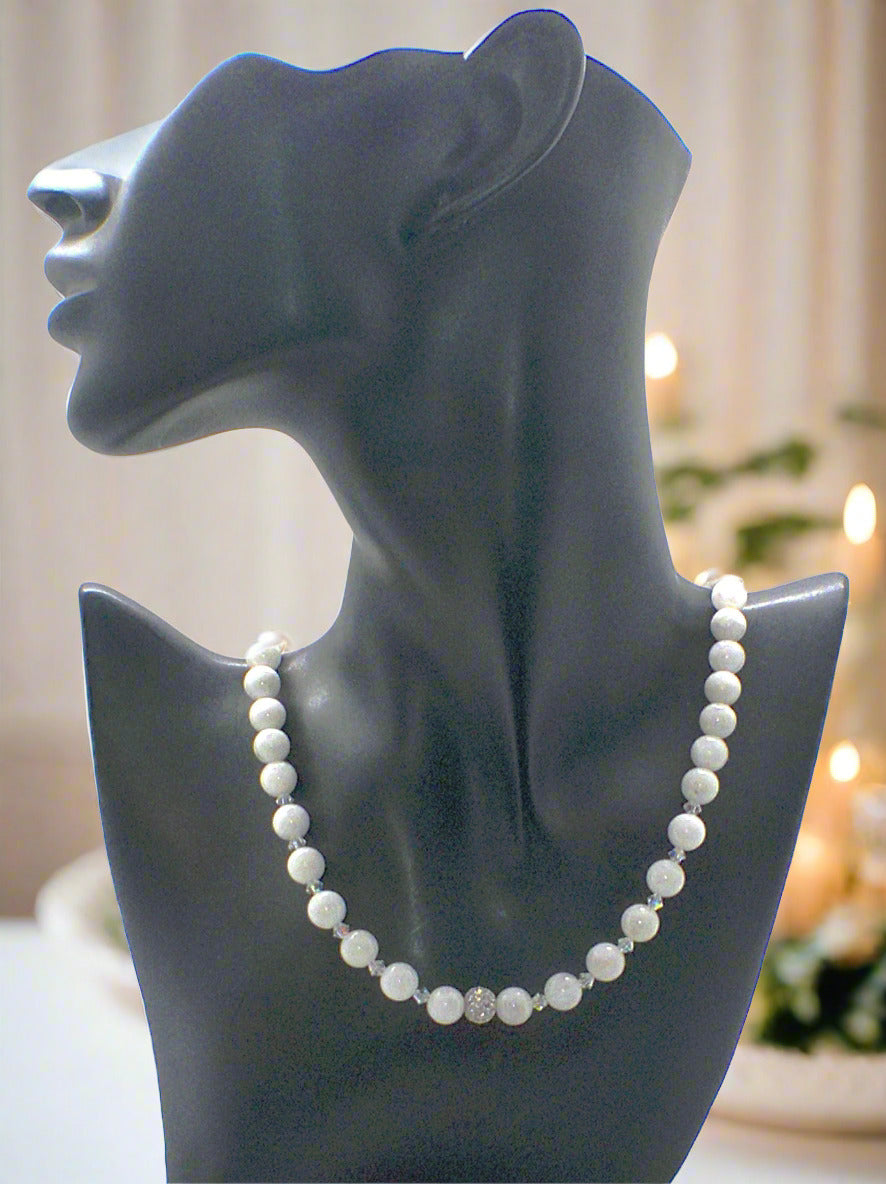 Dazzling White Moonstone and Crystal Necklace