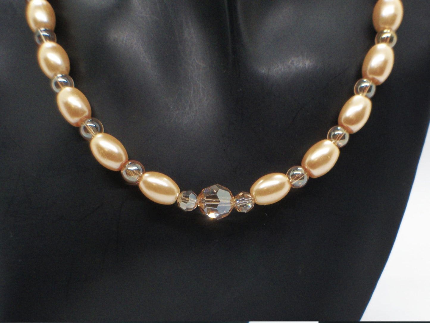 Sweet Golden Shadow Crystals, Light Peach/Champagne Beaded Necklace Set-crafted by Artistry Jewelry