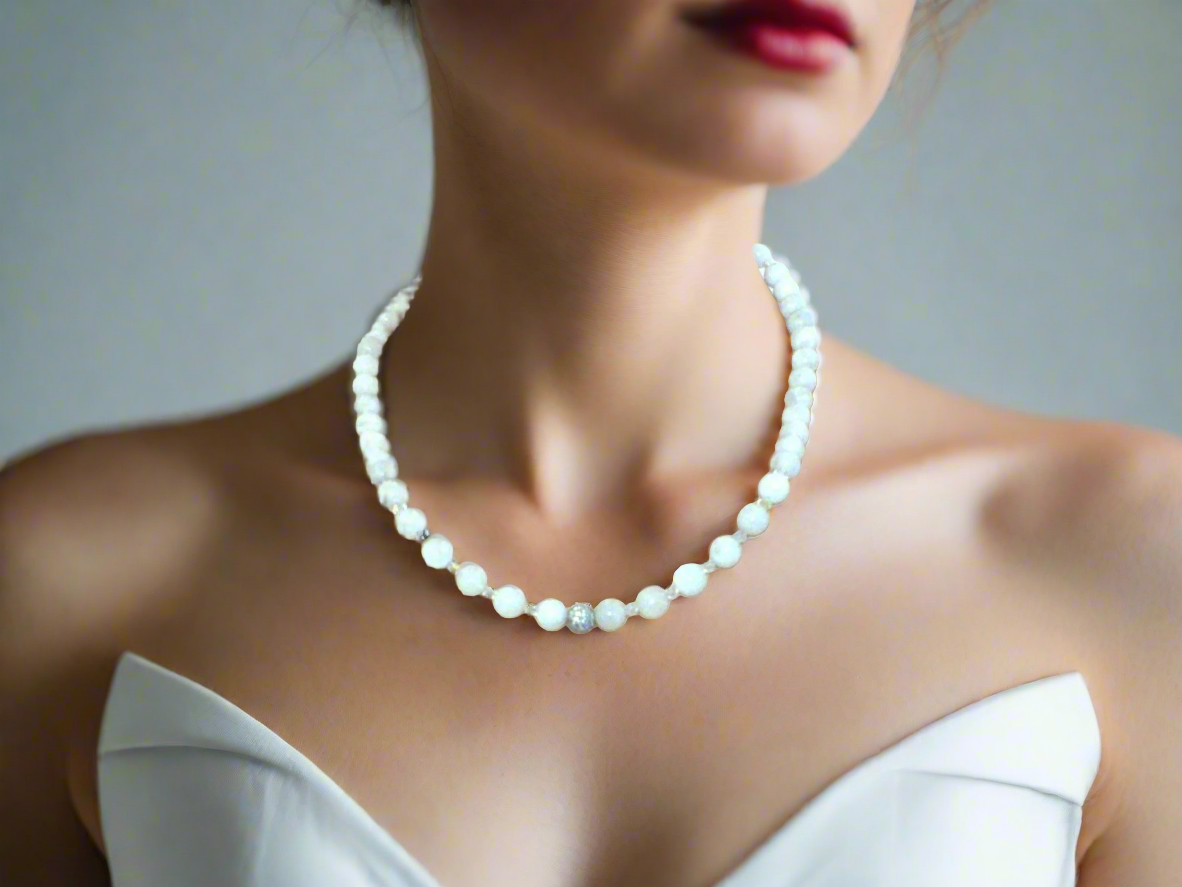 Dazzling White Moonstone and Crystal Necklace