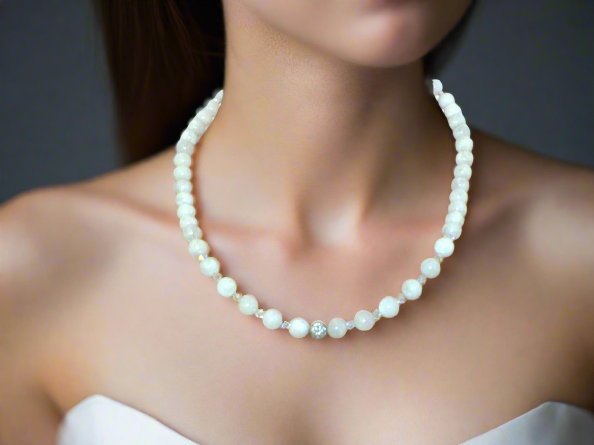 Dazzling White Moonstone and Crystal Necklace