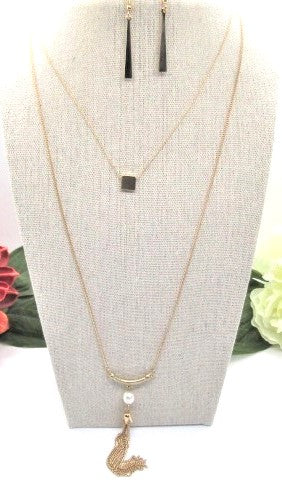 Metal Tassel Drop Necklace Set