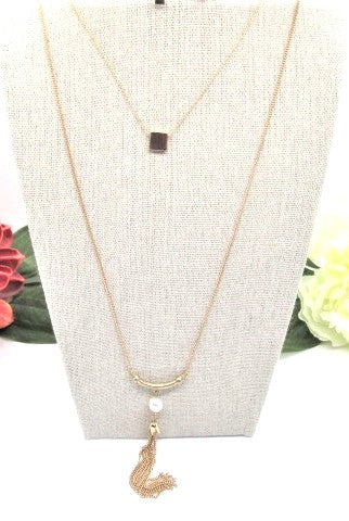 Metal Tassel Drop Necklace Set