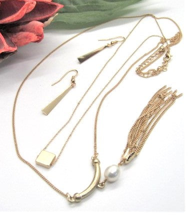 Metal Tassel Drop Necklace Set