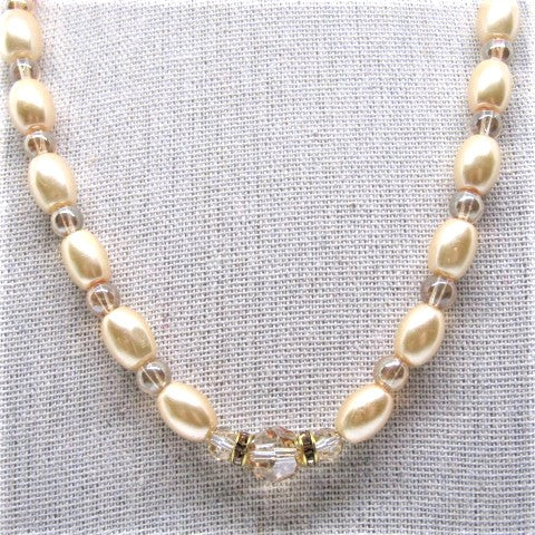 Sweet Golden Shadow Crystals and Colorado Czech rondelles, Light Peach/Champagne Beaded Necklace Set-crafted by Artistry Jewelry