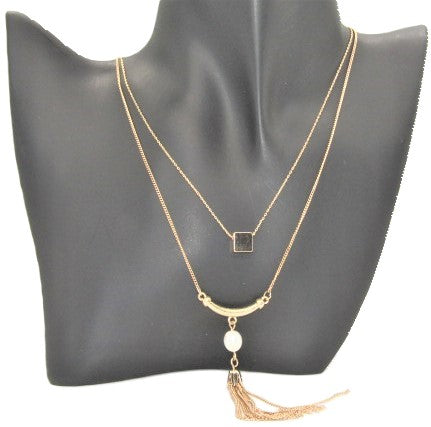 Metal Tassel Drop Necklace Set