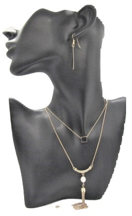 Metal Tassel Drop Necklace Set