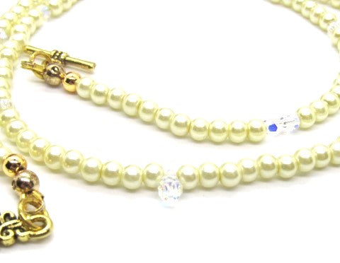 Gorgeous Yellow Pearl Beads,Briolette Crystals, and Cubic Zirconia, One-of-a-Kind Beaded Necklace-handcrafted by Artistry Jewelry