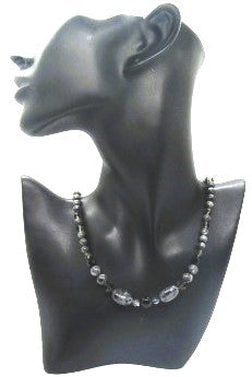 Fabulous Black & Gray Labrador, Black Onyx and Black Diamond Crystals, Semi-precious, Beaded Necklace B-handcrafted by Artistry Jewelry