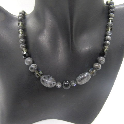 Fabulous Black & Gray Labrador, Black Onyx and Black Diamond Crystals, Semi-precious, Beaded Necklace B-handcrafted by Artistry Jewelry